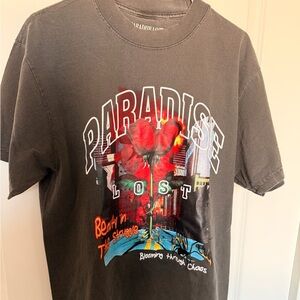 Paradise Lost Graphic Tee - Black with Red Floral Print